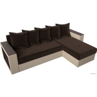 Угловой диван Лига диванов Дубай лайт правый 114183 (микровельвет коричневый/экокожа бежевый)