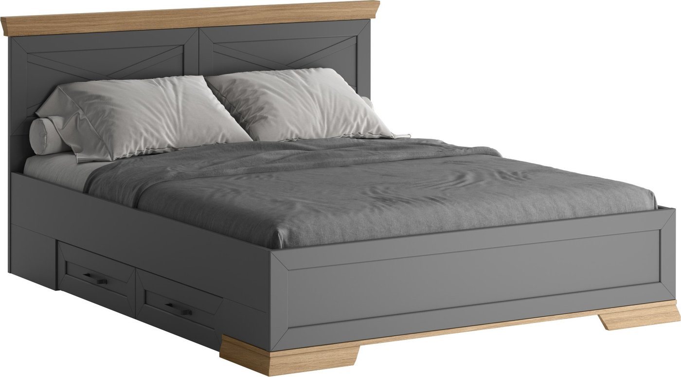 Кровать Black Red White Marselle LOZ160x200 с ящиками (дымчатый алмаз/дуб урбан янтарный/дымчатый алмаз)