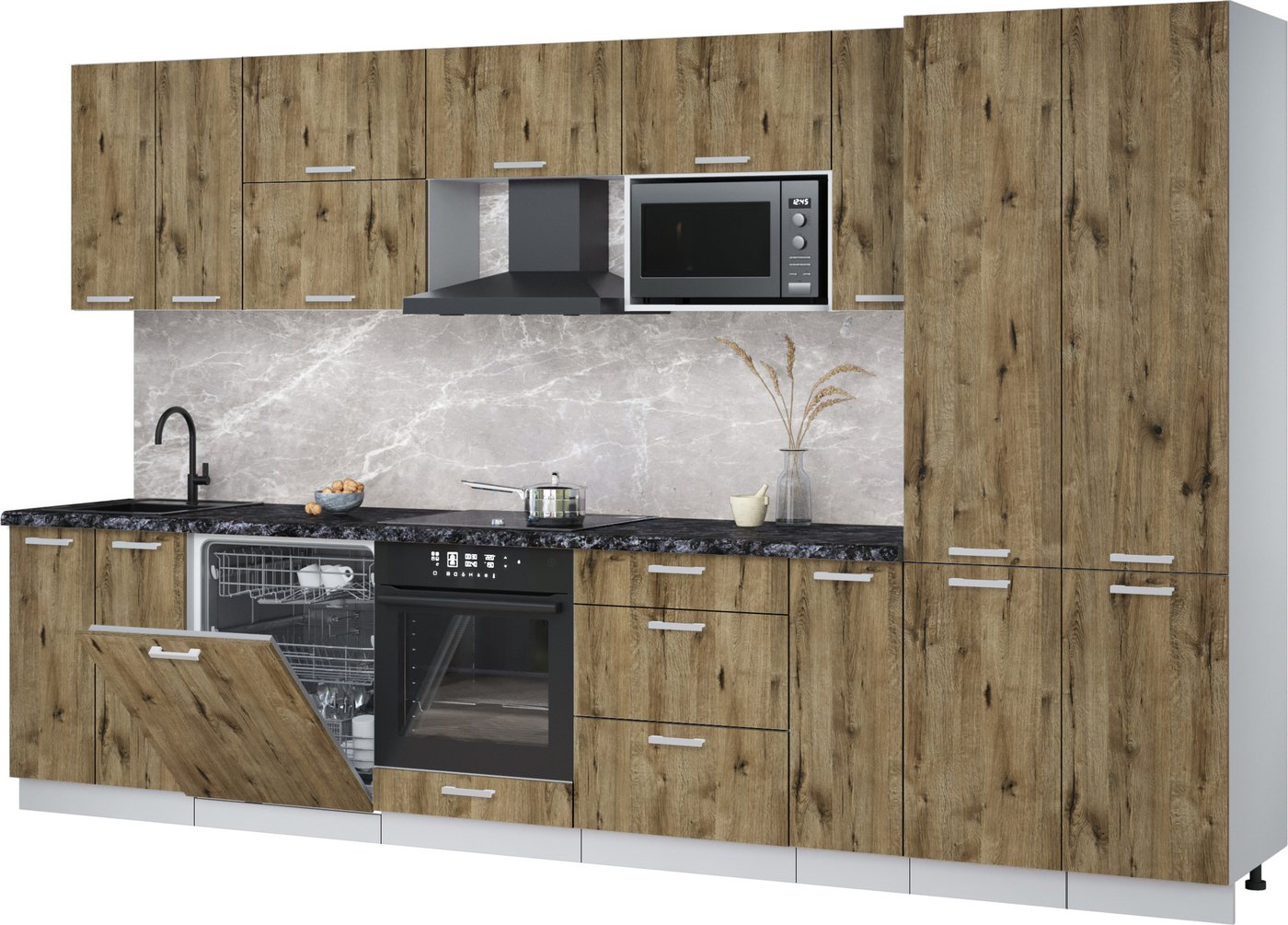 

Готовая кухня Интерлиния Мила Лайт 3.5-ПМ2 (дуб веллингтон/дуб веллингтон/кастилло темный)