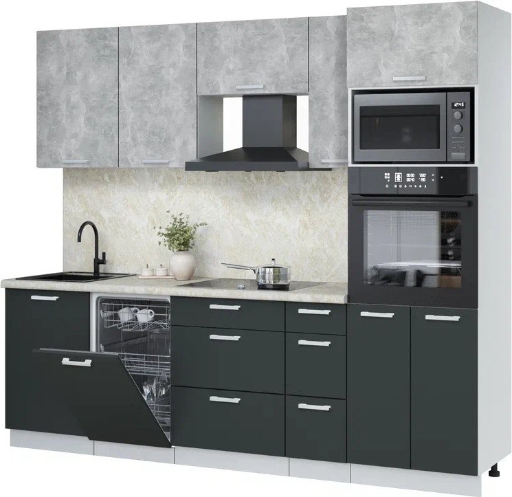 

Готовая кухня Интерлиния Мила Лайт 2.45-ПМ3 (бетон/антрацит/опал светлый)