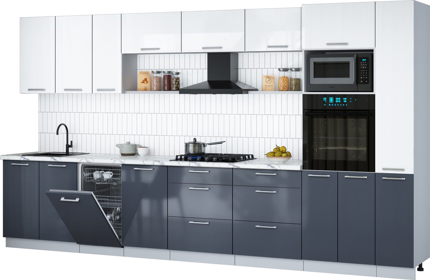 

Готовая кухня Интерлиния Мила Gloss 3.8-ПМ3 (асфальт глянец/белый глянец/белый гранит)