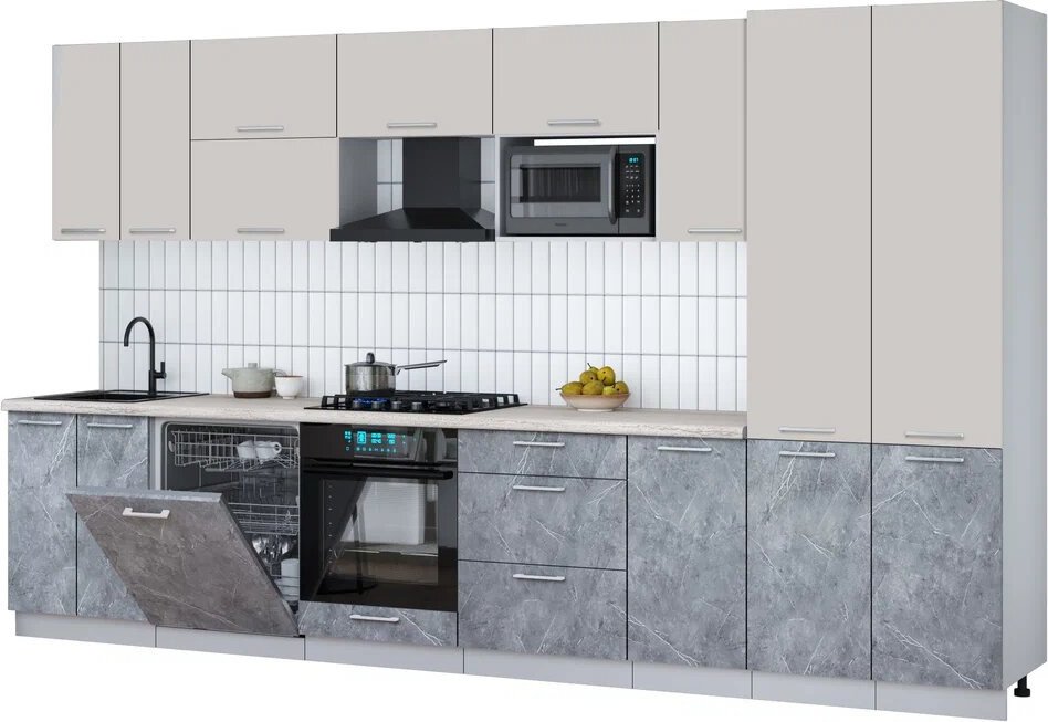 

Готовая кухня Интерлиния Мила Gloss 3.6-ПМ2 (керамика/кашемир/травертин серый)