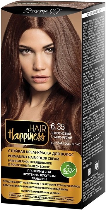 

Крем-краска для волос Белита-М Hair Happiness Стойкая 6.35 золотистый темно-русый