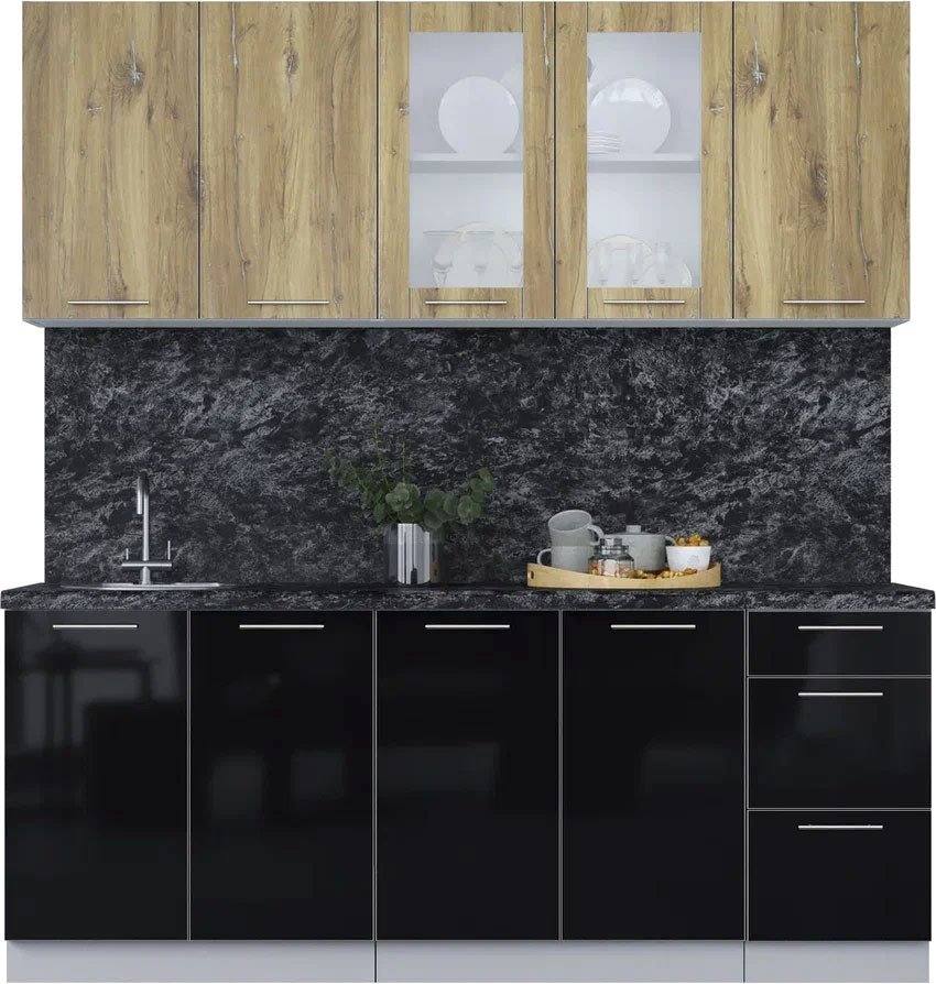 

Готовая кухня Интерлиния Мила Пластик 2.0 Б (дуб эпоксид/черный/кастилло темный)