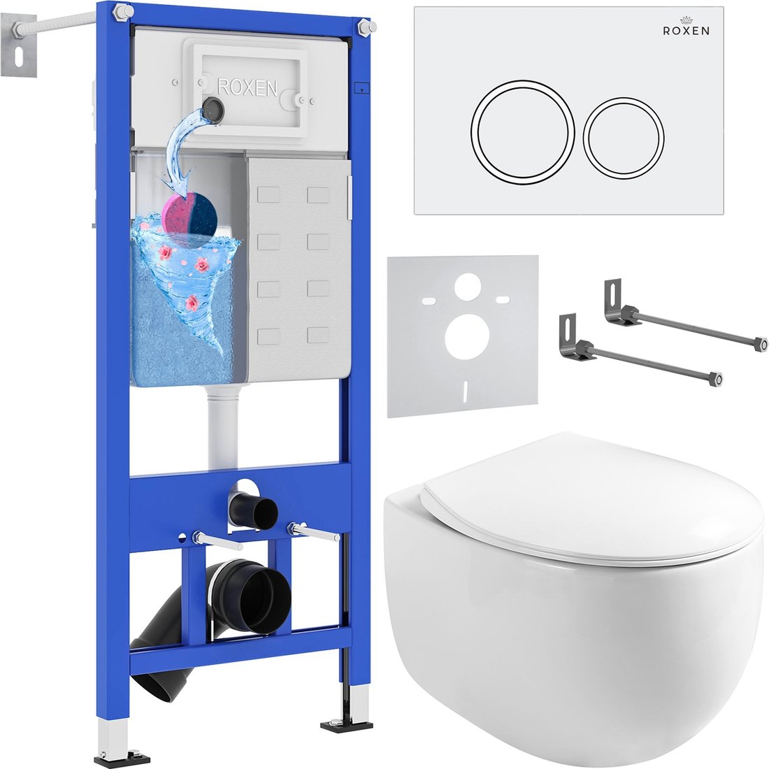 

Унитаз подвесной Roxen Egg в комплекте с инсталляцией StounFix Dual Fresh 6 в 1 964008 (кнопка: белый глянец)