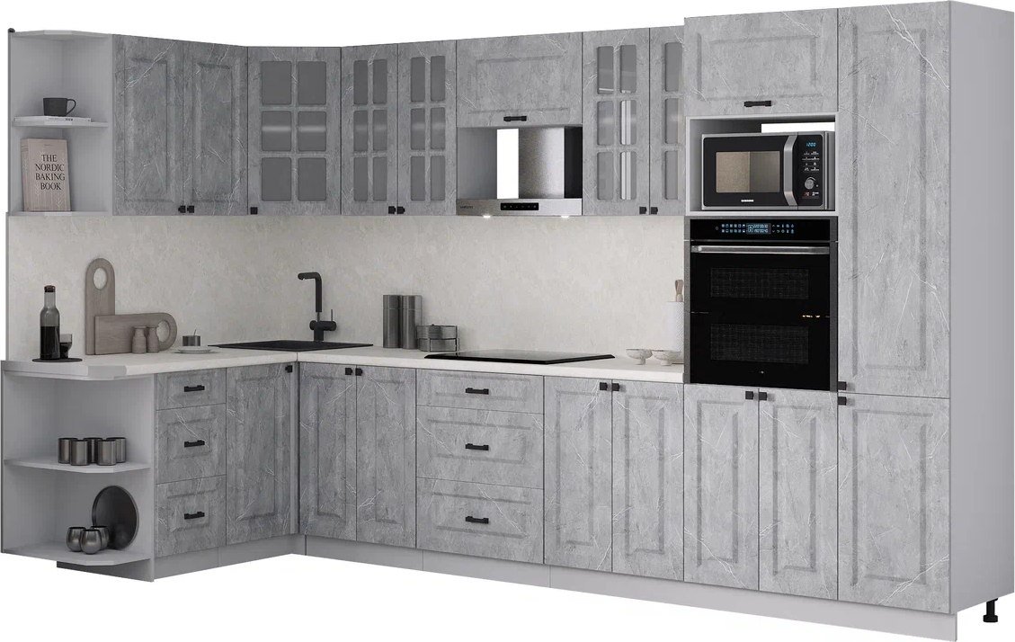 

Готовая кухня Интерлиния Мила Деко 1.68x3.4 LV (керамика/керамика/опал светлый)