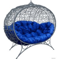 Садовый диван M-Group Улей на ножках 11220310 (серый ротанг/синяя подушка)