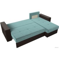 Угловой диван Лига диванов Дубай лайт правый 114157 (велюр бирюзовый/экокожа коричневый)