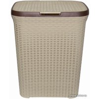 Корзина ВиолетПласт для белья 40 л с крышкой Ротанг (бежевый)