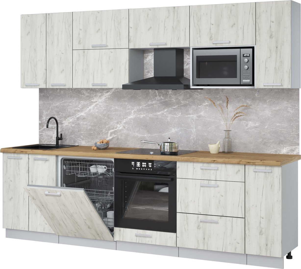 

Готовая кухня Интерлиния Мила Лайт 2.7-ПМ2 (дуб белый/дуб белый/дуб бунратти)