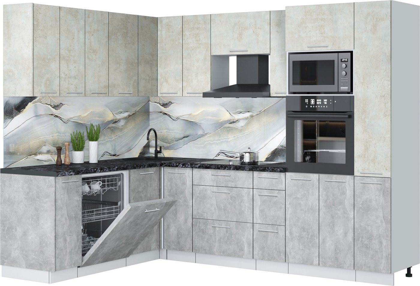 

Готовая кухня Интерлиния Мила Лайт 1.896х2.68 (бетон лайт/бетон/кастилло темный)