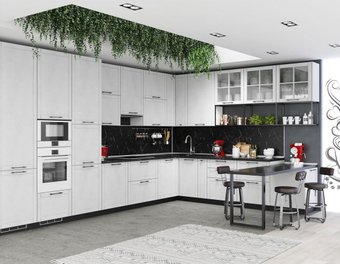 Готовая кухня МК Стиль Loft 4.44x3.02 м (бетон снежный)