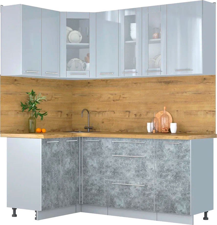 

Готовая кухня Интерлиния Мила Пластик 1.2x1.9 (туманный глянец/мрамор/дуб бунратти)