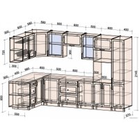 Готовая кухня Интерлиния Тренд 1.68x3.2 ВТ левая (мята/мята/дуб бунратти)