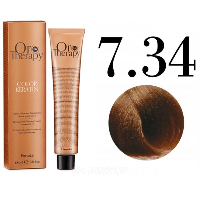 

Крем-краска Fanola ORO Therapy Color Keratin 7.34 русый золотисто-медный 100 мл