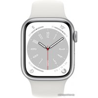 Умные часы Apple Watch Series 8 45 мм (алюминиевый корпус, серебристый/белый, спортивный силиконовый ремешок S/M)