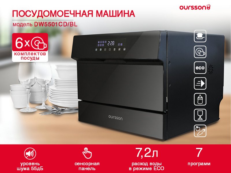 

Настольная посудомоечная машина Oursson DW5501CD/BL