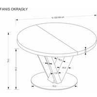 Кухонный стол Halmar Fanis okragly 120-160/120/78 (натуральный/черный)