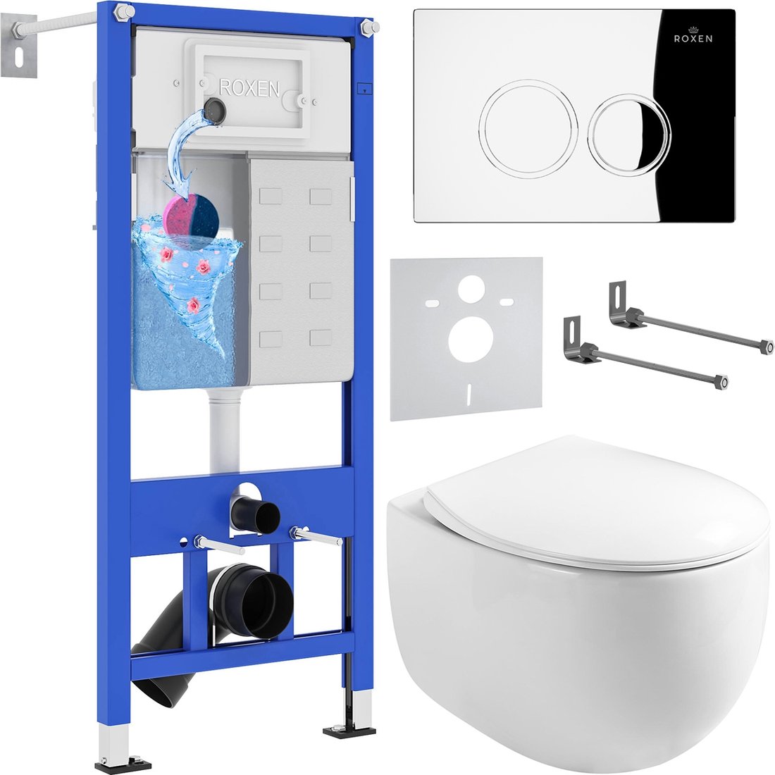 

Унитаз подвесной Roxen Egg в комплекте с инсталляцией StounFix Dual Fresh 6 в 1 964032 (кнопка: хром глянец)