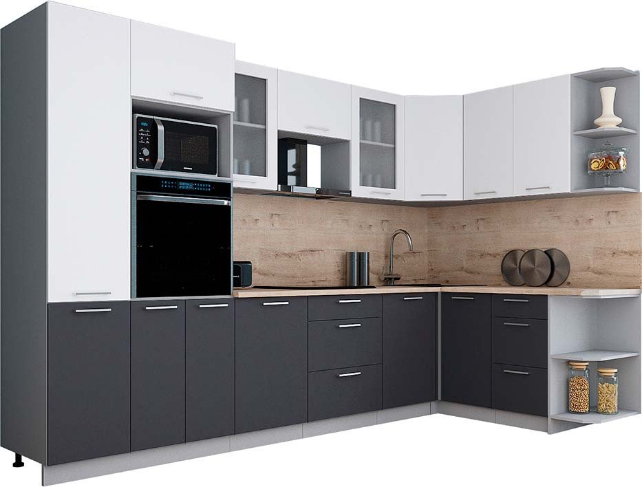 

Готовая кухня Интерлиния Мила Gloss 1.68x3.2 правая (белый софт/графит софт/травертин серый)