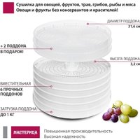 Сушилка для овощей и фруктов Мастерица EFD-0602VM (6 белых поддонов + 2 прозрачных поддона + поддон для пастилы)