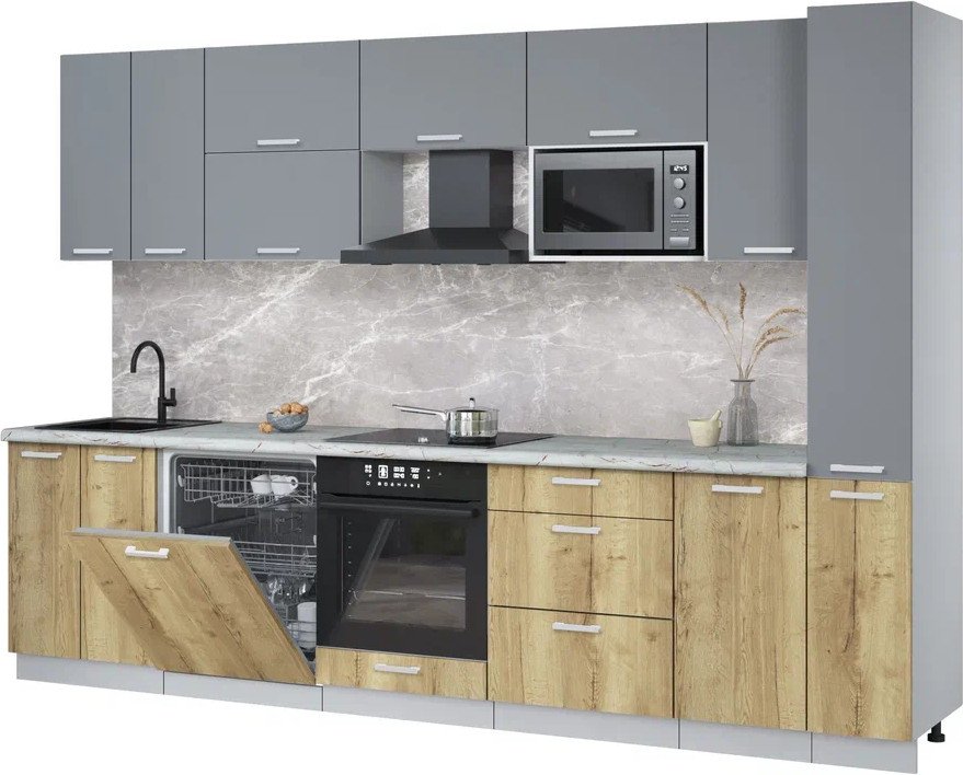 

Готовая кухня Интерлиния Мила Лайт 3.1-ПМ2 (серебро/дуб золотой/серый каспий)