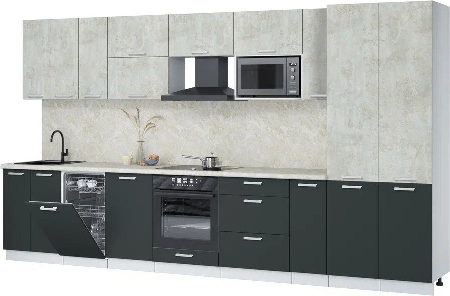 

Готовая кухня Интерлиния Мила Лайт 3.8-ПМ4 (бетон лайт/антрацит/опал светлый)