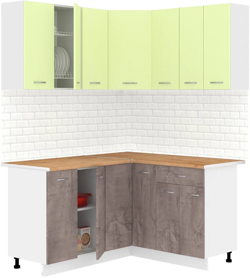 

Готовая кухня Кортекс-мебель Корнелия Лира 1.5x1.4 (салатовый/оникс/дуб бунратти)