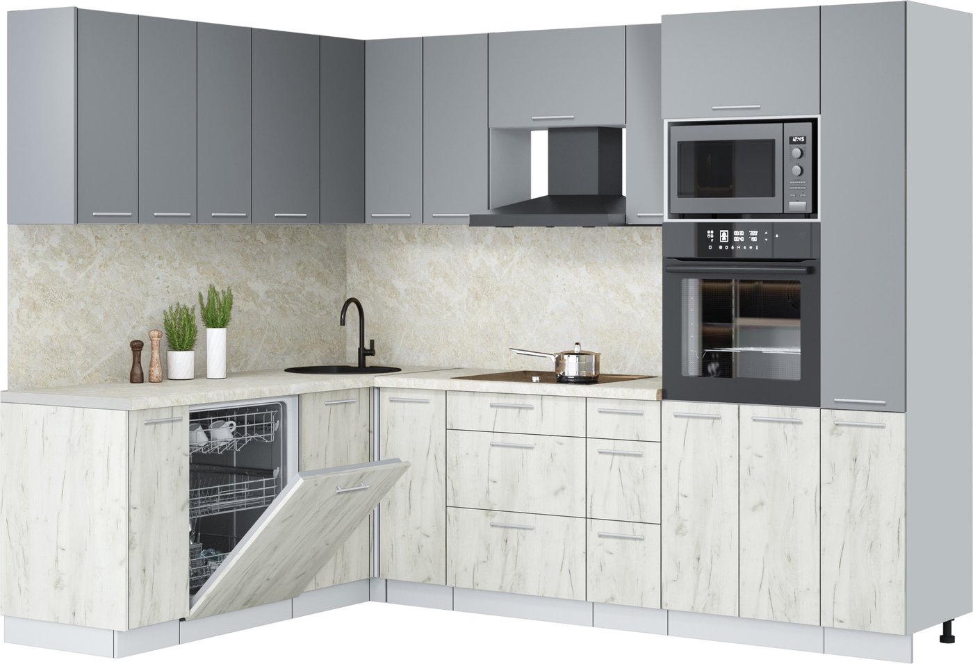 

Готовая кухня Интерлиния Мила Лайт 1.896х2.68 (серебро/дуб белый/опал светлый)