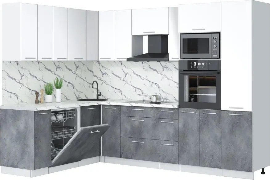 

Готовая кухня Интерлиния Мила Лайт 1.896х2.78 (белый платинум/бетон портленд/белый гранит)