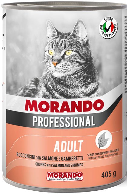 

Консервированный корм для кошек Morando Professional с креветками и лососем 405 г