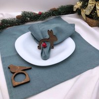 Сервировочная салфетка ОМурМебель с держателями Зайчик, птичка (6шт, синий)