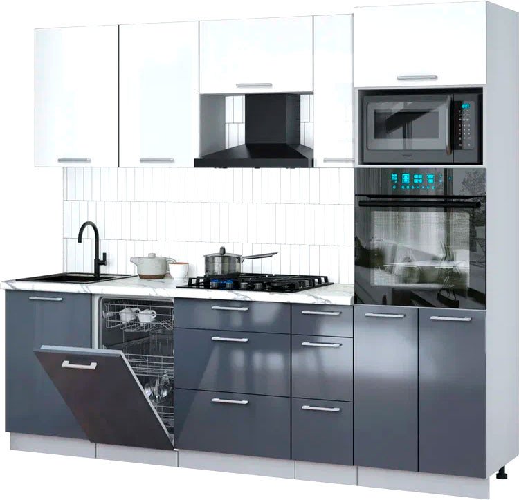 

Готовая кухня Интерлиния Мила Gloss 2.45-ПМ3 (асфальт глянец/белый глянец/белый гранит)