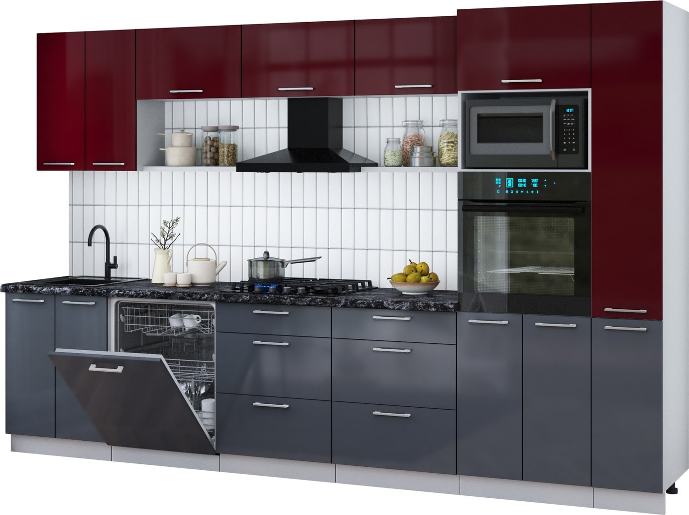 

Готовая кухня Интерлиния Мила Gloss 3.3-ПМ1 (асфальт глянец/бордовый глянец/кастилло темный)