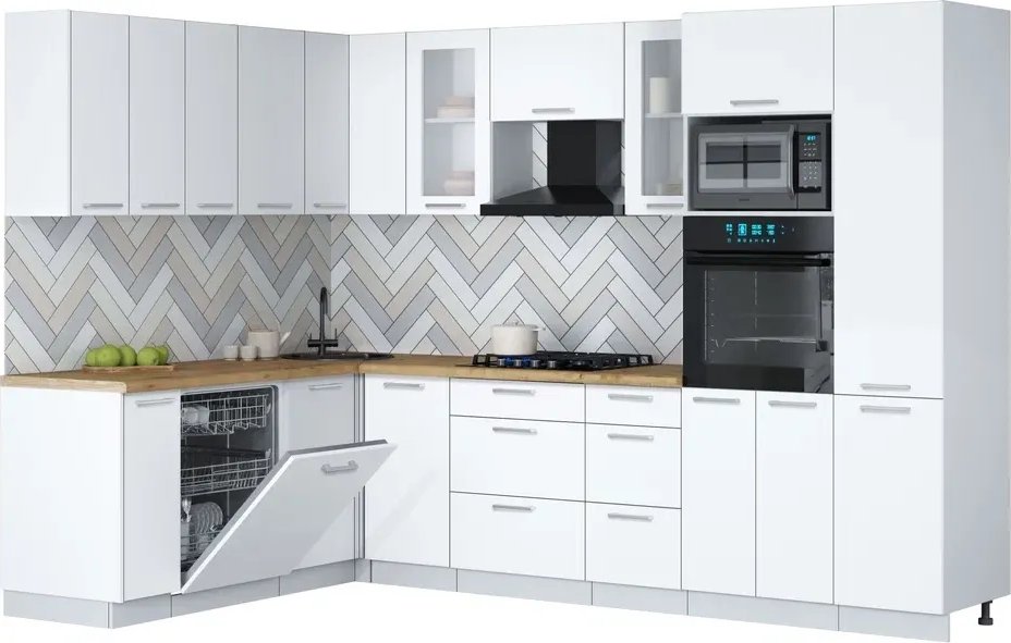 

Готовая кухня Интерлиния Мила Gloss 1.896х2.98 (белый/белый/дуб бунратти)