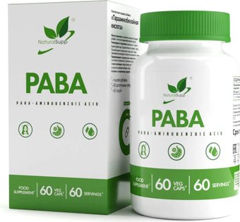 Витамины, минералы NaturalSupp Парааминобензойная кислота Vitamin В10/PABA (60 вег. капсул)