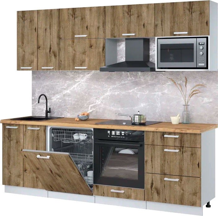 

Готовая кухня Интерлиния Мила Лайт 2.4-ПМ2 (дуб веллингтон/дуб веллингтон/дуб бунратти)