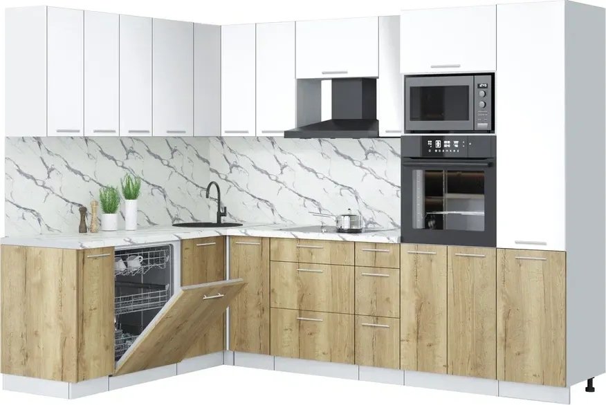 

Готовая кухня Интерлиния Мила Лайт 1.896х2.78 (белый платинум/дуб золотой/белый гранит)