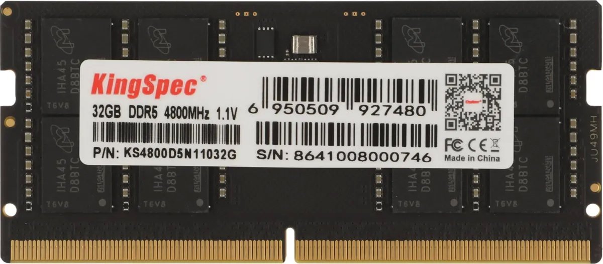 

Оперативная память KingSpec 32ГБ DDR5 SODIMM 4800 МГц KS4800D5N11032G