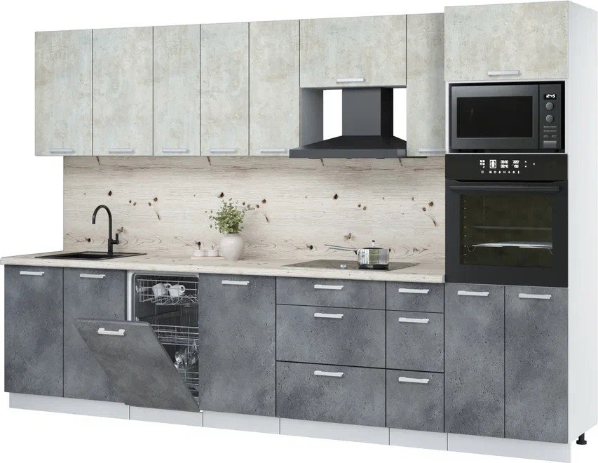 

Готовая кухня Интерлиния Мила Лайт 3.2-ПМ3 (бетон лайт/бетон портленд/бискайская сосна)