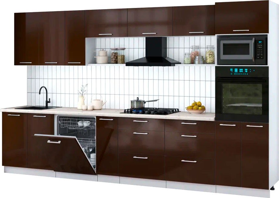 

Готовая кухня Интерлиния Мила Gloss 3.5-ПМ1-2 (шоколад глянец/шоколад глянец/бискайская сосна)