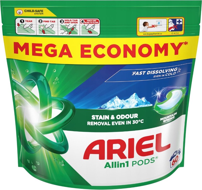 Капсулы для стирки Ariel Все в 1 Горный родник (60 шт)