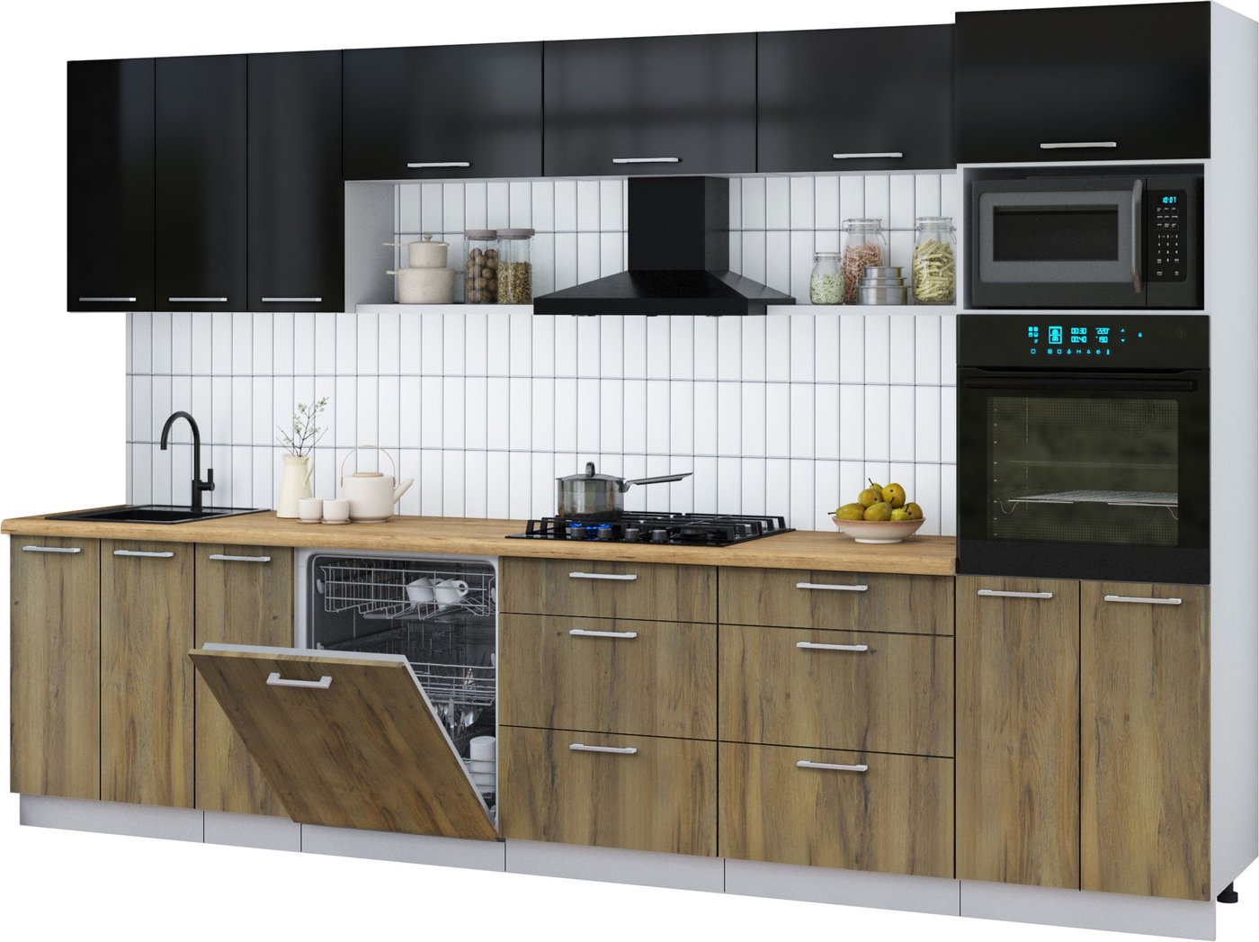 

Готовая кухня Интерлиния Мила Gloss 3.3-ПМ1-2 (дуб вотан/черный глянец/дуб бунратти)