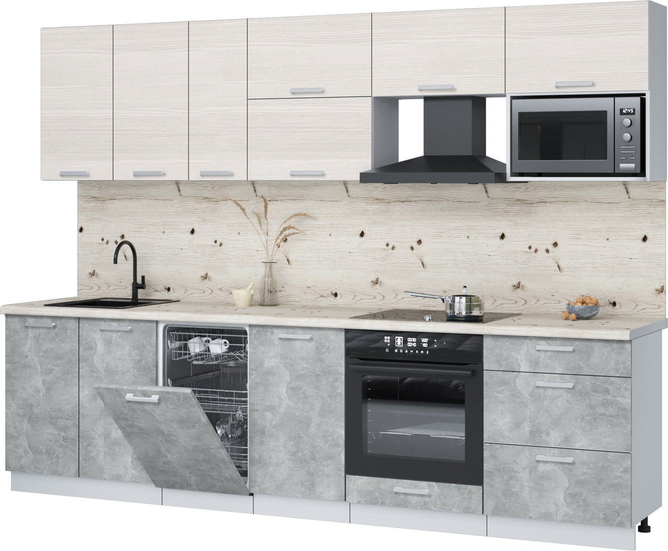 

Готовая кухня Интерлиния Мила Лайт 2.9-ПМ4 (вудлайн кремовый/бетон/бискайская сосна)