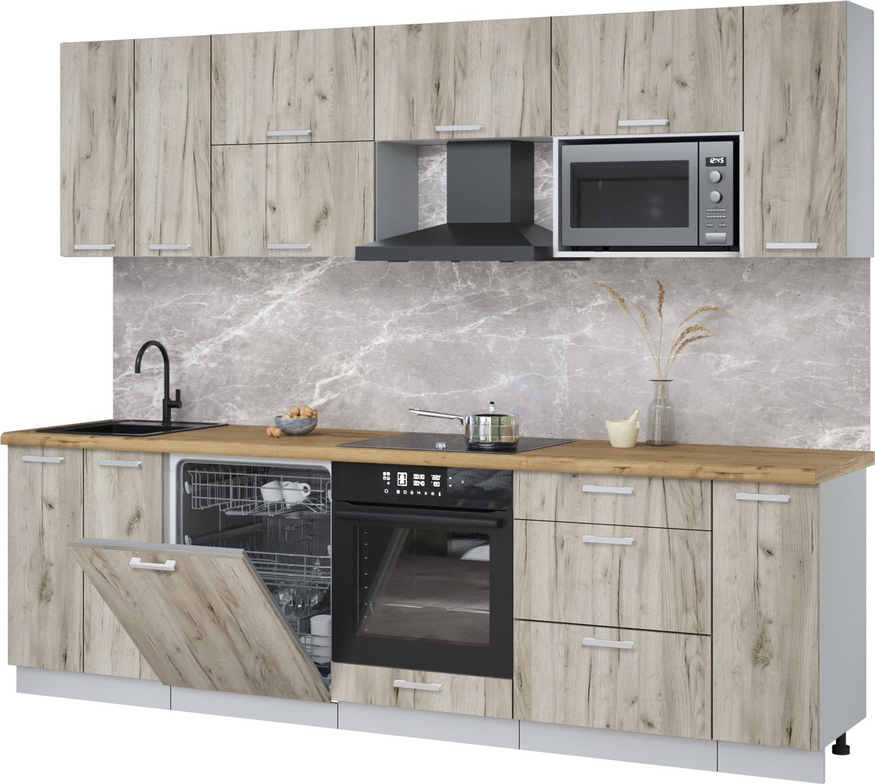 

Готовая кухня Интерлиния Мила Лайт 2.7-ПМ2 (дуб серый/дуб серый/дуб бунратти)