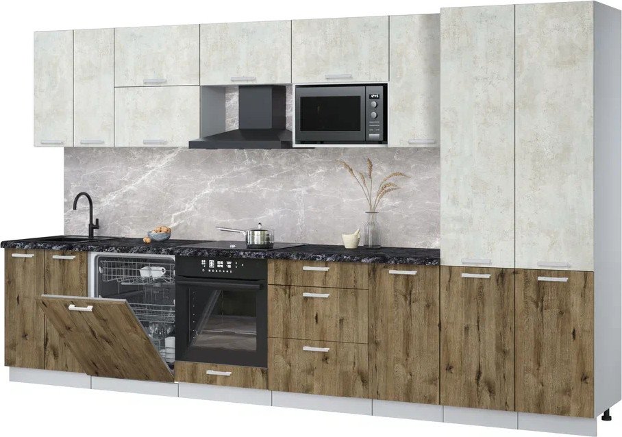 

Готовая кухня Интерлиния Мила Лайт 3.6-ПМ2 (бетон лайт/дуб веллингтон/кастилло темный)