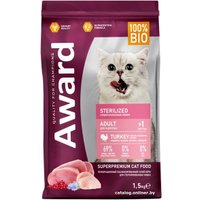 Сухой корм для кошек Award Adult Sterilized (для стерилизованных с индейкой и курицей с добавлением клюквы и цикория) 1.5 кг