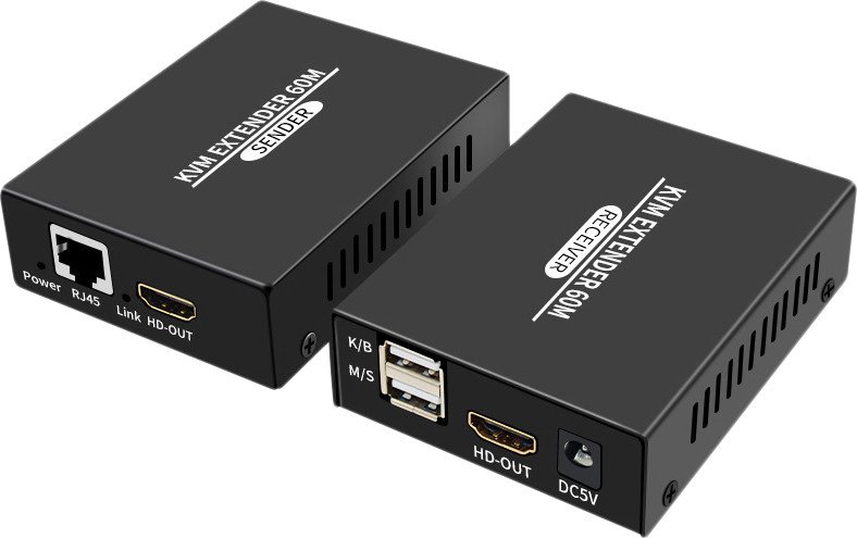 Удлинитель USBTOP HDMI USB по витой паре RJ45 UTP (LAN) POE до 60 метров, FullHD 1080p (1 приемник, 1 передатчик)