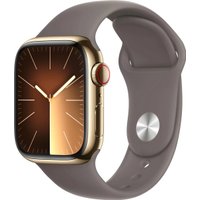 Умные часы Apple Watch Series 9 LTE 41 мм (корпус из нержавеющей стали, золотистый/темно-серый, спортивный силиконовый ремешок S/M)