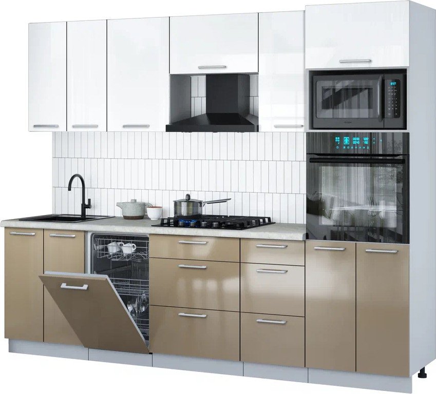 

Готовая кухня Интерлиния Мила Gloss 2.65-ПМ3 (капучино глянец/белый глянец/опал светлый)